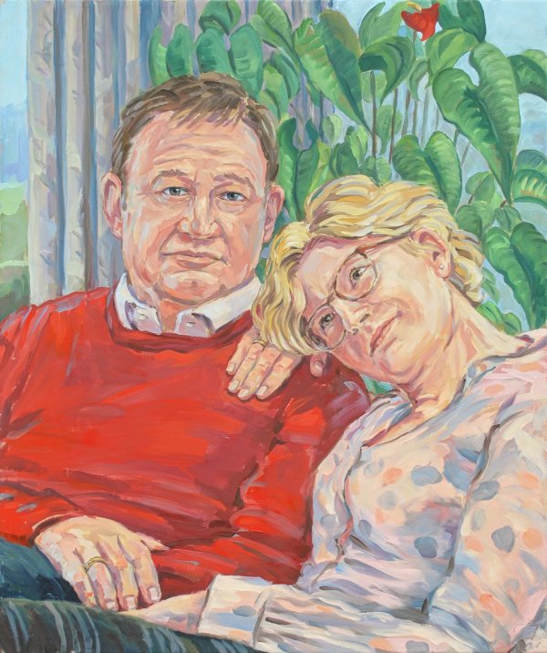 Familienportrait in Öl auf Leinwand