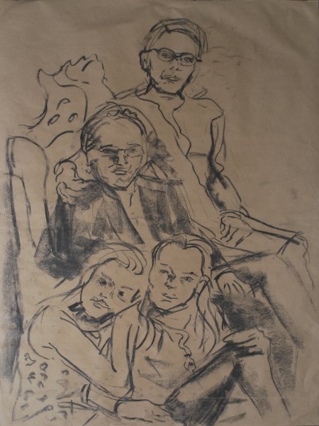 Skizze Familienportrait auf Packpapier